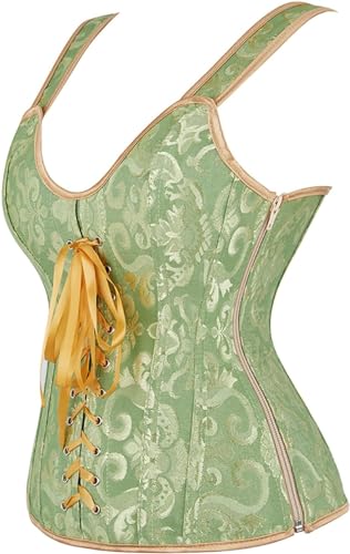 Image of Women's Lace up Gothic Jacquard Shoulder Straps Tank Overbust Shaper Corset Bustiers Top