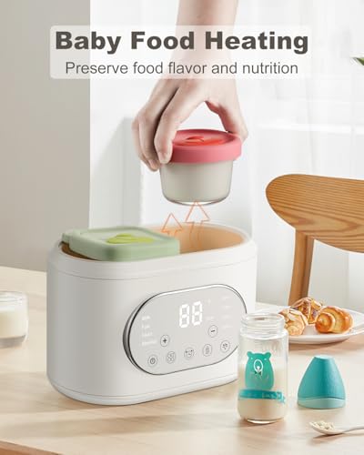 Bottle Warmer, 10-in-1 Fast Baby Bottle Warmer for Breastmilk & Formula, Double Milk Warmer with Timer, Accurate Temp Control, Thaw, Steaming, Heat Food, Keep Warm and Night Light