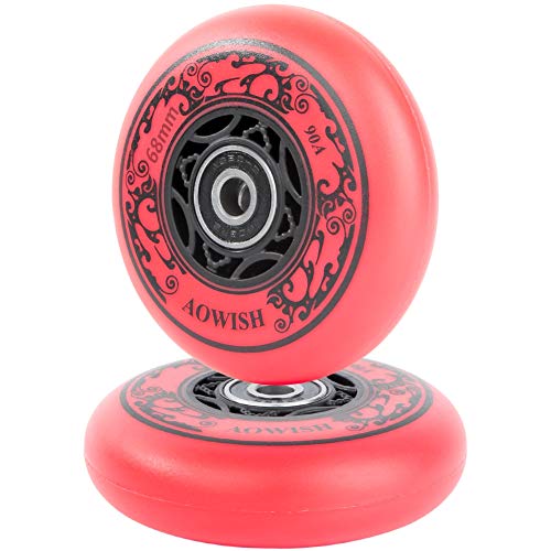 AOWISH 68mm 90a Ripster Wheels w/Bearings ABEC-9 for Mini Ripstik, Ripstick Mini, 2-Wheeled Caster Board, Carving Casterboard, Wave Board, Rolling Luggage (Set of 2) (Red)