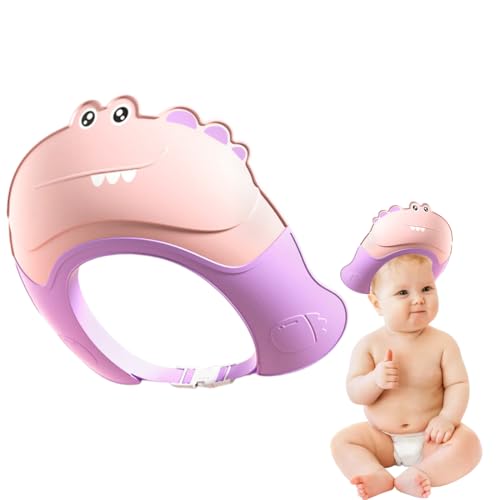 JYNVO Gorro de ducha para bebé, gorro de champú para bebé, gorro de baño ajustable, gorro de baño con visera para niños, protección para ojos, oídos y rostro (rosa cocodrilo)