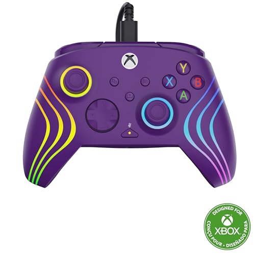 Turtle Beach Afterglow Wave Controller Violet Manette de jeu RGB filaire - Licence pour Xbox Series XS, Xbox One et Windows - Boutons programmables, gachettes à effet Hall, commandes audio