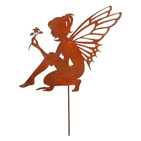 Gartenstecker Elfe Metall Rost Blumenstecker Gartendeko Stecker Blumenbeet Cover