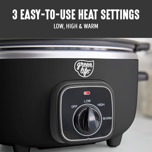 Image of GreenLife 3.5QT Slow Cooker, PFAS-Free Non-Toxic Ceramic Nonstick Removable Interior Bowl, Programmable, Keep Warm, Stovetop & Oven Safe Pot, Dishwasher Safe Crock & Glass Lid, Black