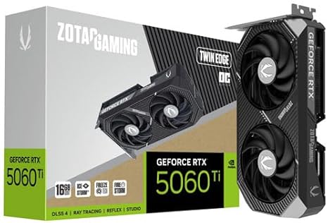 ZOTAC Gaming GeForce RTX 5060 Ti 16GB AMP DLSS 4 16GB GDDR7 128-bit 28 Gbps PCIE 5.0 Gaming Graphics Card, IceStorm 2.0 Cooling, White LED Lighting, ZT-B50620F-10M