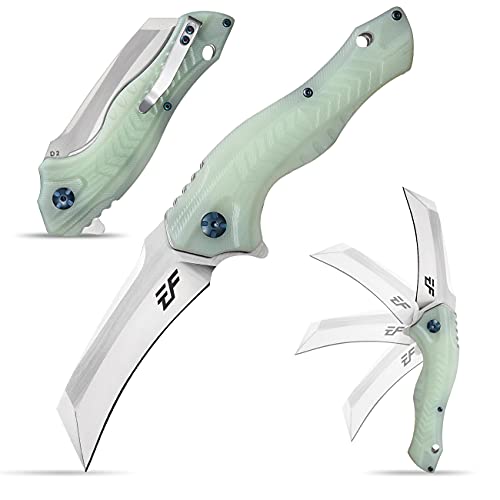 Eafengrow EF935 Pocket Folding Knife,D2 Steel Blade Carbon Fiber G10 Handle with Pocket Clip, Liner Lock EDC Tool Knives for Camping Outdoor Hiking (jade)
