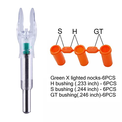 X Lighted Archery Nock For Arrows With .204".233".244".246" Inside Diameter, 6 Pcs Led Nock With Screwdriver (Green, X/.204") #TOP1