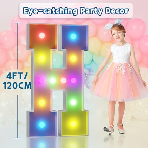 Image of Imprsv Colorful Marquee Letters 4 Feet Tall, Large Light up Letters H | RGB with Remote, Birthday Party Decorations Anniversary Wedding Decorations Assembly Required 26 Pcs Accessory Set