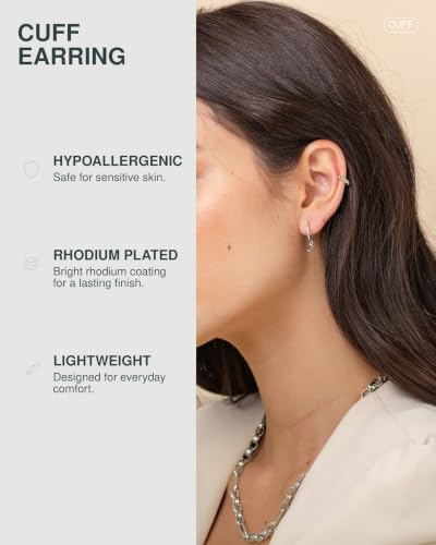Image of PAVOI 14K Gold Plated 925 Sterling Silver Round Huggie Ear Cuff Earrings for Women | Clip On Cartilage Cuff Earrings