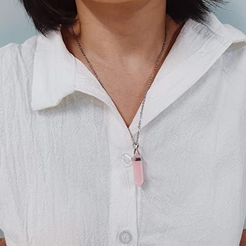 KISSPAT 3 Pcs Healing Crystals Necklace, Bullet Quartz Stone Pointed Hexagonal Pendants Necklace Real Crystal Necklaces for Women