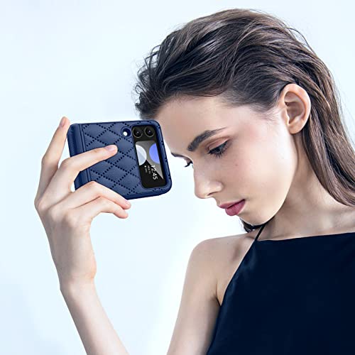 Caka For Z Flip 4 Case, Galaxy Z Flip 4 Case 5G Hinge Protection With Camera Screen Protector Leather Case Full Body Cover Protective Phone Case For Samsung Galaxy Z Flip 4 5G -Blue #TOP6