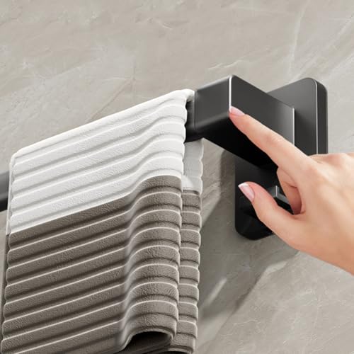 Toallero Autoadhesivo de Pared con Ganchos sin Perforaciones para baño y Cocina, diseño Elegante en Negro, Resistente y fácil de Instalar (30 cm, Negro)