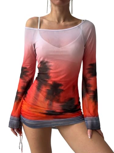 Image of ZAFUL Womens Swimsuit Cover Up Dress Off Shoulder Hollow Coverup Bathing Suit Mesh Swim Beach Dress