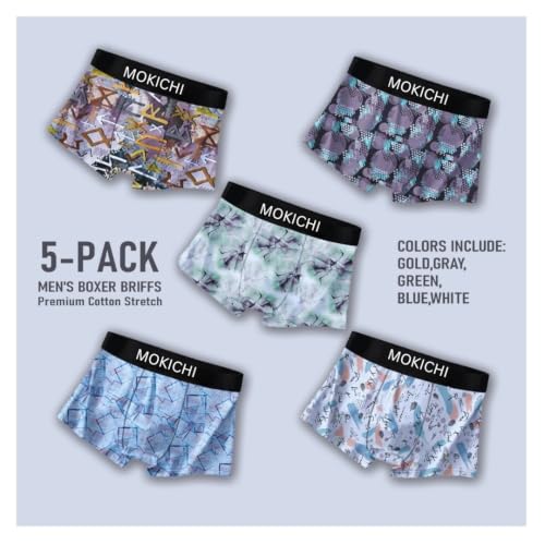 Image of Men's Printed Boxer Briefs Pack of 5 | Soft Stretch Polyester-Spandex Trunks | Breathable Quick-Dry Innerwear | Elastic Waistband | Comfortable Everyday Underwear for Men