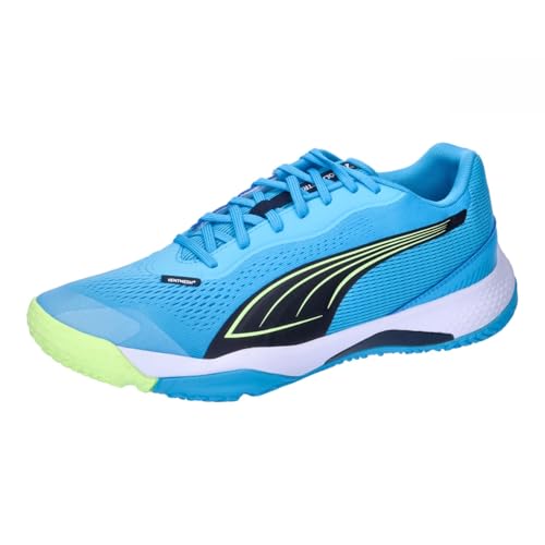 Puma Unisex Adults SOLARSTRIKE III Indoor Court Shoe, Luminous Blue-Club Navy-Fizzy Apple, 42 EU