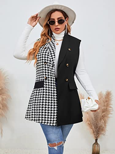 Floerns Women's Plus Size Houndstooth Print Colorblock Shawl Collar Vest Blazer Black And White 1Xl #TOP4