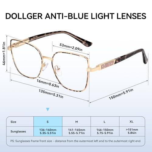 Image of Dollger Square Blue Light Blocking Glasses for Women Trendy Oversized Computer Gaming Eyeglasses Cat Eye Metal Frame bluelight glasses(tortoise)