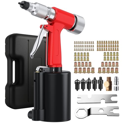 Proster Kit de herramientas neumáticas hidráulicas para tuercas de remache – Pistola de remache resistente para tuercas M4-M10, incluye 100 tuercas remachables y caja de almacenamiento