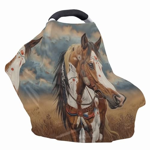 Image of Youngerbaby Horse Baby Nursing Cover for Breastfeeding Stretchy Breastfeeding Cover Lightweight Baby Shower Present Breast Feeding Cover Ultra Soft Breathable Carseat Cover