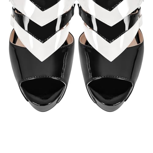 richealnini Punk Platfrom Sandals Sexy Heel for Women Open Peep Toe Stilettos-Spikes Zip Up Stiletto High Heels Crisscross Strap Y2k Shoes Strappy Gladiator Sandals Biker Dress Black White Size 7 by richealnini - Used condition - Image 7