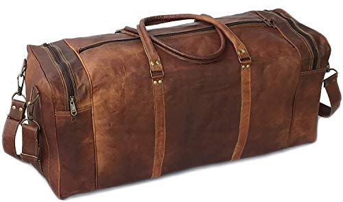 KK's Vintage Leather Duffel Bag, Handcrafted, Stylish & Durable, Ideal for Gym, Travel, Genuine Leather Travel Bag, Brass Rivets & Zippers Size 28"(L),12"(D), 11"(H) Inch4