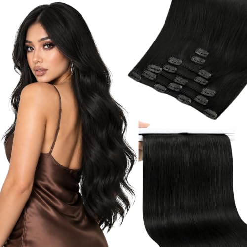 Sunny Hair Clip in Hair Extensions Real Human Hair Natural Black 135g