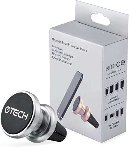 Magnetic Phone Car Mount Holder, eTECH Magnetic Mount Universal Air Vent for iPhone X / 8 Plus / 7 / 6S / 5S, Galaxy S5 / S6 / S7 / S8 / S9, Google Pixel, LG, & Other Smartphones (2Pack Silver)