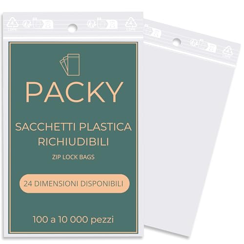 PACKY - Sacchetti Plastica Richiudibili 10x20 Cm - 100 Pezzi