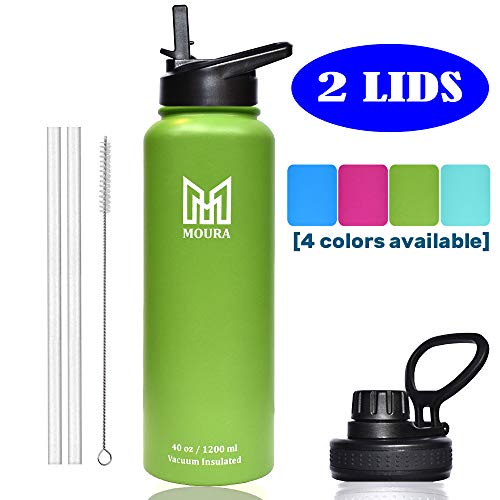 40 oz Stainless Steel Water Bottle with Straw Lid Spout Lid Sport Hydro