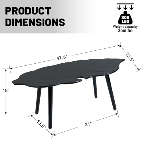 Image of HNY Modern Small Coffee Table for Living Room, Black Solid Wood Coffee Table Farmhouse Center Table, Leaf Floor Table End Table Side Table with Wood Leg Easy Assembly for Bedroom Home Office Cafe