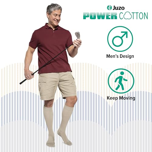 Image of Juzo Dynamic Men's Cotton Closed Toe Compression Knee High, 20-30 mmHg - Breathable Cotton & Nylon Fabric, Compression Therapy for Poor Circulation, Made in the USA