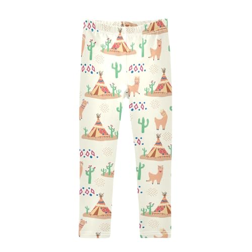 Llamas Cacti Girls Leggings,Workout Leggings for Girls Toddler Athletic Leggings Size for 3-10T