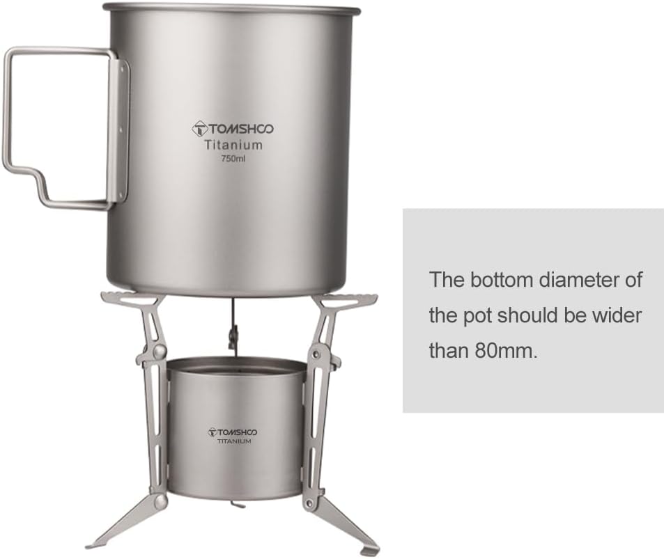 HUIOP Titanium Stove with Lid, Foldable Legs and Pot Supports for Camping Hiking Backpacking Outdoor Cooking, Alcohol Fuel