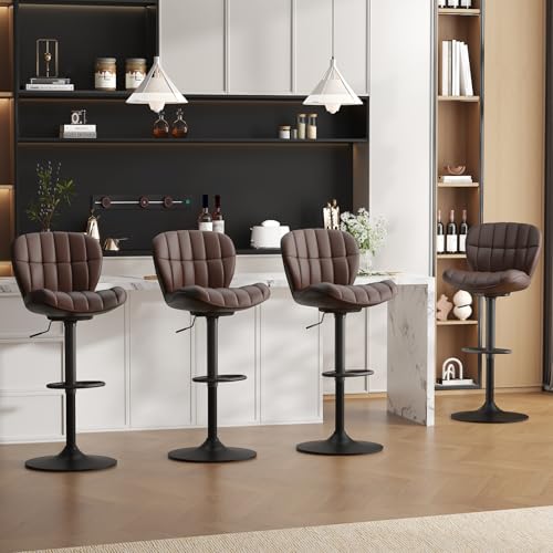 Ckaff Tabouret de Bar Lot de 4, Tabouret de Cuisine Pivotants 360°,Chaise de Bar Réglable en Hauteur avec Similicuir avec et Repose-Pieds, Dossier pour...
