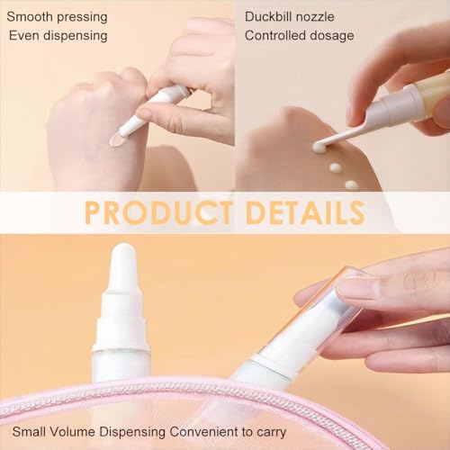Image of MAYCREATE 6Pcs Mini Airless Pump Bottles Foundation Container Refill Travel Bottles 5ml /10ml /15ml, Refillable Vacuum Dispenser Bottle for Makeup, Perfume - Removable Lid and Nozzles