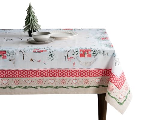 Maison d' Hermine Table Cloth Square Table 100% Cotton 60 x 60 Inches Tablecloth Reusable Decorative Everyday Use for Dining Room, Farmhouse, Home, Party, Festive & Wedding - Rural Christmas