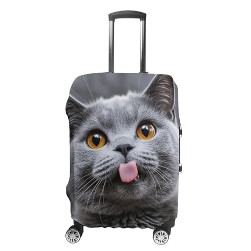 Blue Cat Sticking Out Tongue Luggage Cover, Elastic Luggage Protector Fits 19-32in Suitcases, Washable & Anti-Scratch Suitcase Cover for Men Women XL