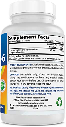 Best Naturals Vitamin B-6 25 Mg Tablets, 250 Count #TOP4