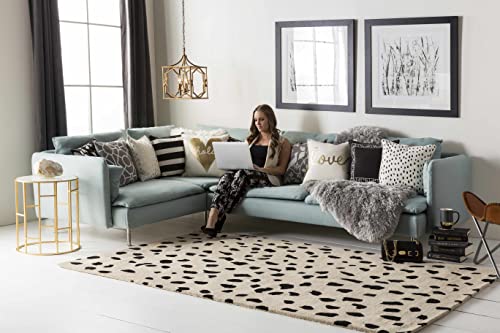 Hauteloom Guiseley Contemporary Hand Tufted Wool Natural Fiber Soft Area Rug - Modern Animal Print Dalmatian Style Carpet for Living Room, Bedroom - Black, Beige - 8' x 10' (8x10)