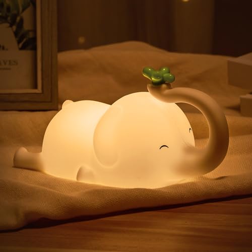 CYANLUX Night Light for Kids, Cute Silicone Nursery Elephant Lamp for Baby and Toddler, Rechargeable Night Lamp Kawaii Bedside Lamp for Kids Boys Girls Bedroom (A)