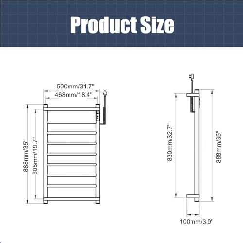 Toallero calefactable de acero inoxidable impermeable con control de temperatura de pared 2