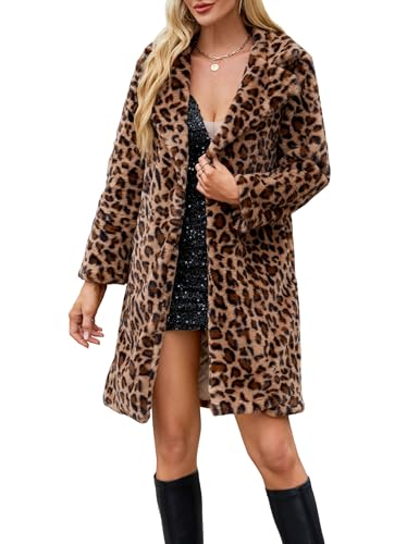Women's Faux Fur Coat Teddy Fuzzy Fleece Open Front Cardigan Elegant Lapel Collar Long Sleeve Longline Loose Jacket
