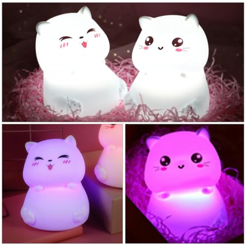 Lámpara de noche silicona forma gato recargable USB miniatura 7