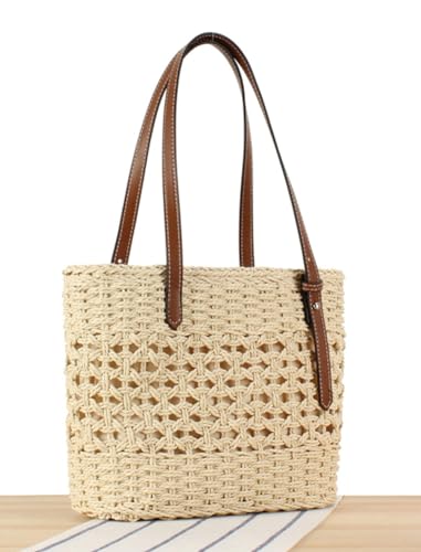 Caistre Straw Tote Bag for Women Summer Straw Shoulder Bag Beach Tote Bag Handwoven Straw Bag Purse Top Handle Beach Bags4