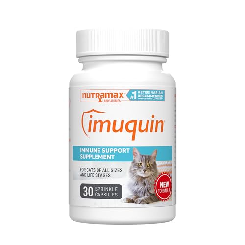 Nutramax Imuquin Immune Health Supplement for Cats with Astaxanthin and Beta Glucans 30 Sprinkle Capsules