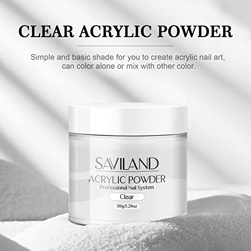 Saviland Clear Acrylic Powder: 5.29OZ Large Capacity Bubble-Free Acrylic Nail Powder Beginner Friendly Long Lasting Chip-Resistant Professional Nail Powder for French Manicure Nail Carving
