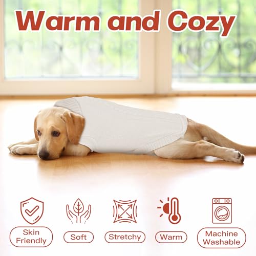 Image of Christmas Dog Sweaters XS to XXL, Warm, Soft Dog Turtleneck Sweater Perfect for Fall, Winter, Everyday Wear Outdoor Walks (White, XXL)