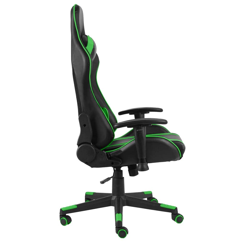 Sedia da gaming girevole, verde, con rivestimento in PVC, ergonomica, regolabile, con braccioli, poggiatesta e supporto lombare, per ufficio e studio