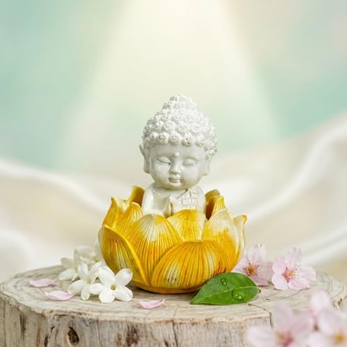 eCraftIndia Yellow Lotus Baby Buddha Statue Showpiece for Home Décor | Living Room, Bedroom, Office & Car Dashboard
