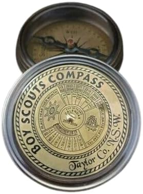 Handmade Boy Scouts Compass with Leather Case, Vintage Style Brass Navigation Tool, Decorative Collectible