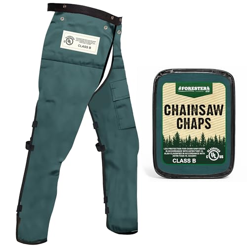 FORESTER Chainsaw Chaps for Men & Women | Apron Style Men's Chain Saw Chaps with Pocket & Adjustable Waist | Chainsaw Safety Equipment | Forest Green 37